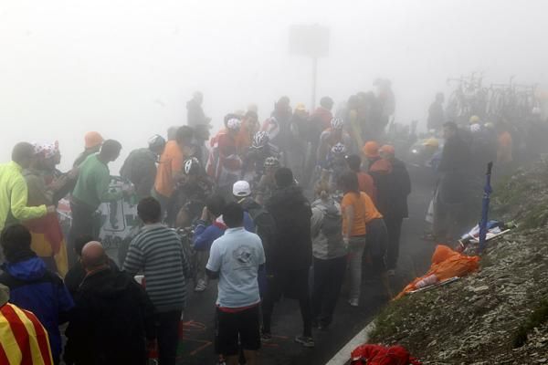 Heavy fog enshrouds the Col du Tourmalet.
