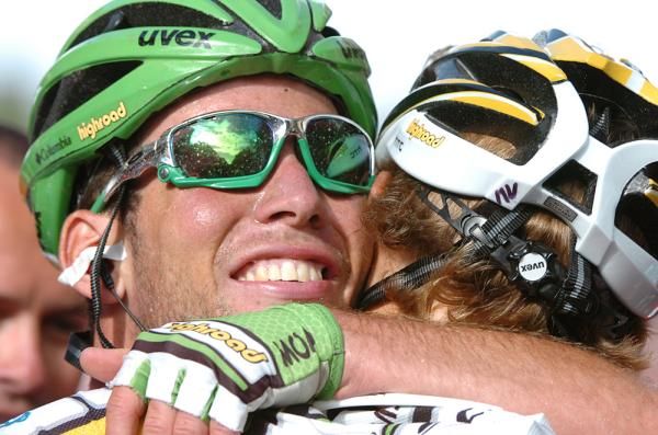 Cavendish got some help from HTC-Columbia GC contender Peter Velits to win the stage.