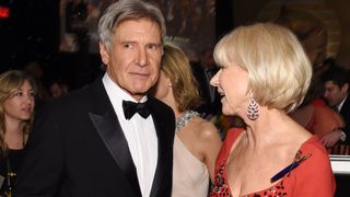 : 72nd ANNUAL GOLDEN GLOBE AWARDS -- Pictured: (l-r) Actors Harrison Ford and Helen Mirren at the 72nd Annual Golden Globe Awards held at the Beverly Hilton Hotel on January 11, 2015.