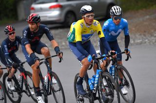 THYON 2000 LES COLLONS SWITZERLAND MAY 01 Marc Soler Gimenez of Spain Yellow Leader Jersey Miguel Angel Lopez Moreno of Colombia and Movistar Team during the 74th Tour De Romandie 2021 Stage 4 a 1613km stage from Sion to Thyon 2000 Les Collons 2076m TDR2021 TDRnonstop UCIworldtour on May 01 2021 in Thyon 2000 Les Collons Switzerland Photo by Luc ClaessenGetty Images