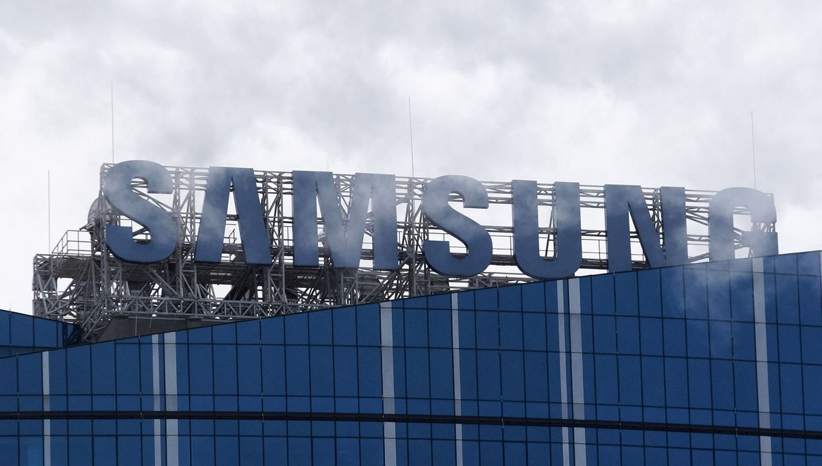 Samsung logo on building in Kyiv, Ukraine