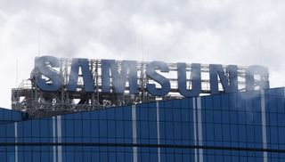 Samsung logo on building in Kyiv, Ukraine