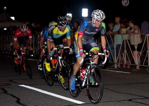 Ben Chaddock (Exergy) in an early break with Neil Bezdek (Team Mountain Khakis-SmartStop) &amp; Luca Damiani (Kenda/5 Hour Energy), far left