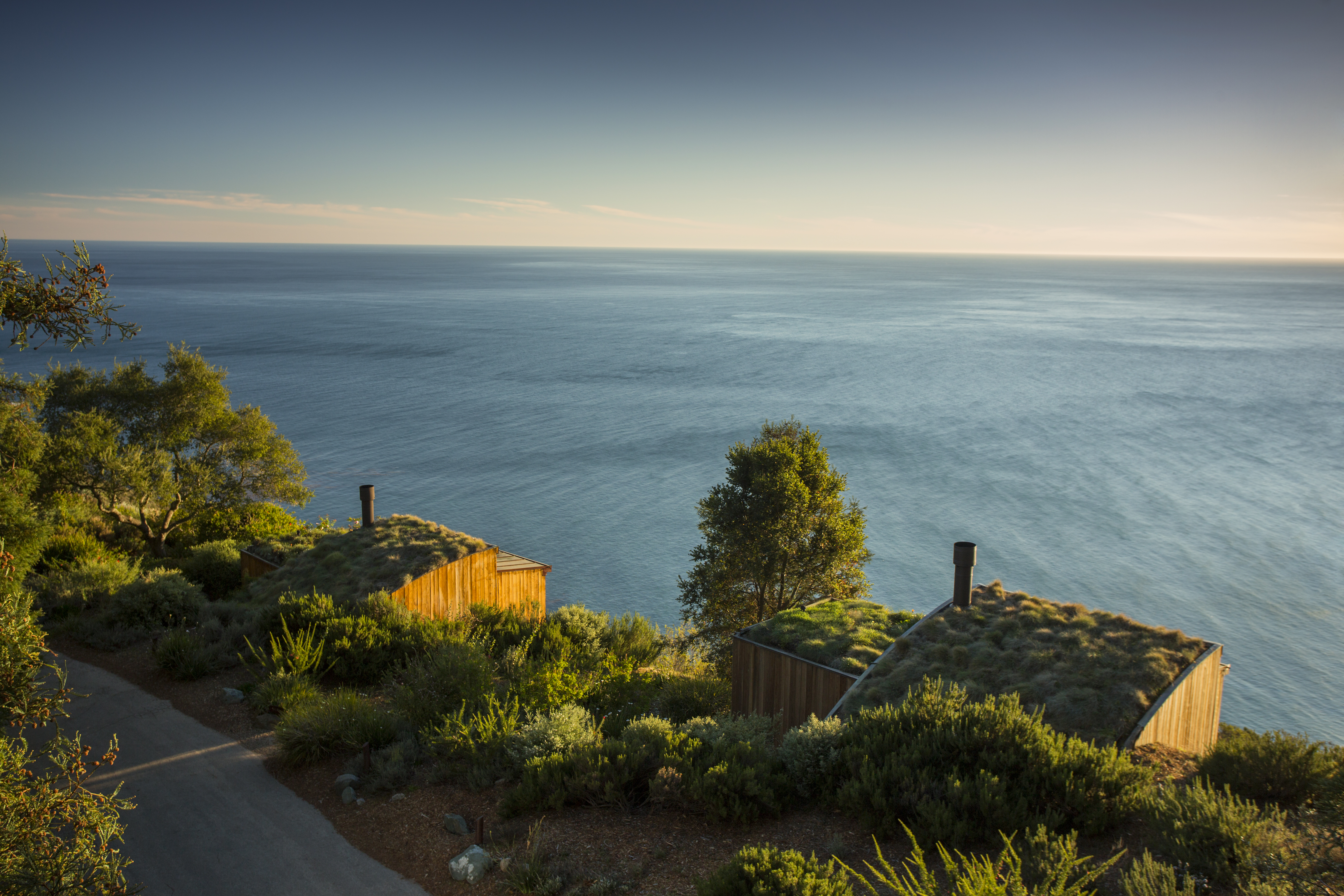 A view from the top of the Post Ranch Inn, showing the clouds above the Pacific Ocean