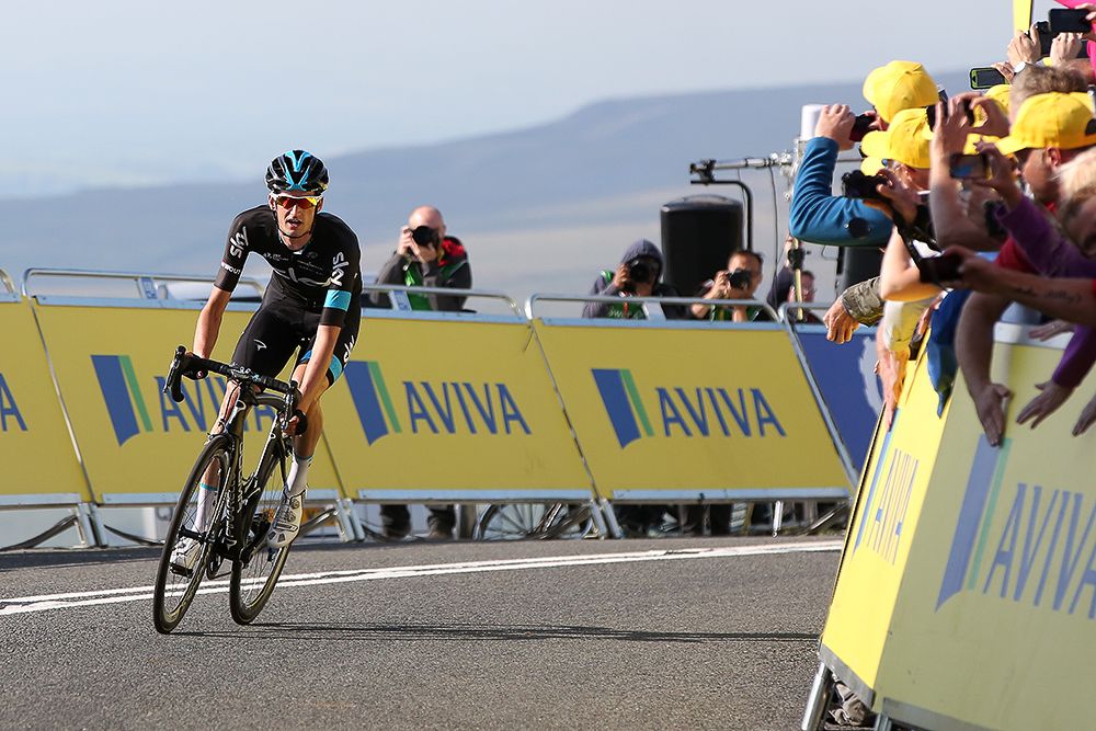 Wout Poels approaches the finish of stage 5 at the 2015 Tour of Britain.