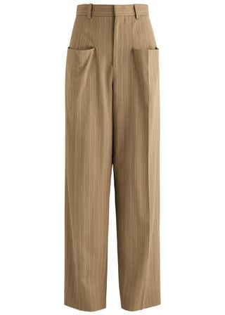 Pinstriped Wide-Leg Wool Trousers