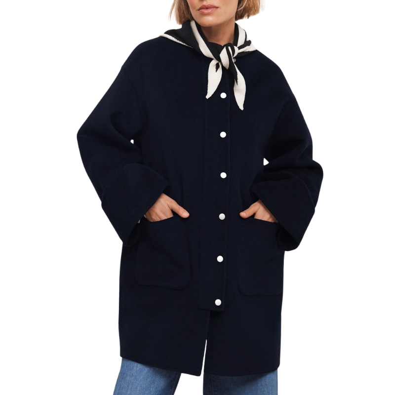 Mint Velvet, Navy Wool Blend Hand Finished Coat