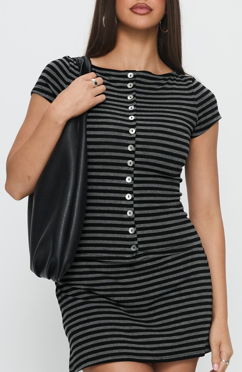 Angellina Stripe Jersey Button-Up Top