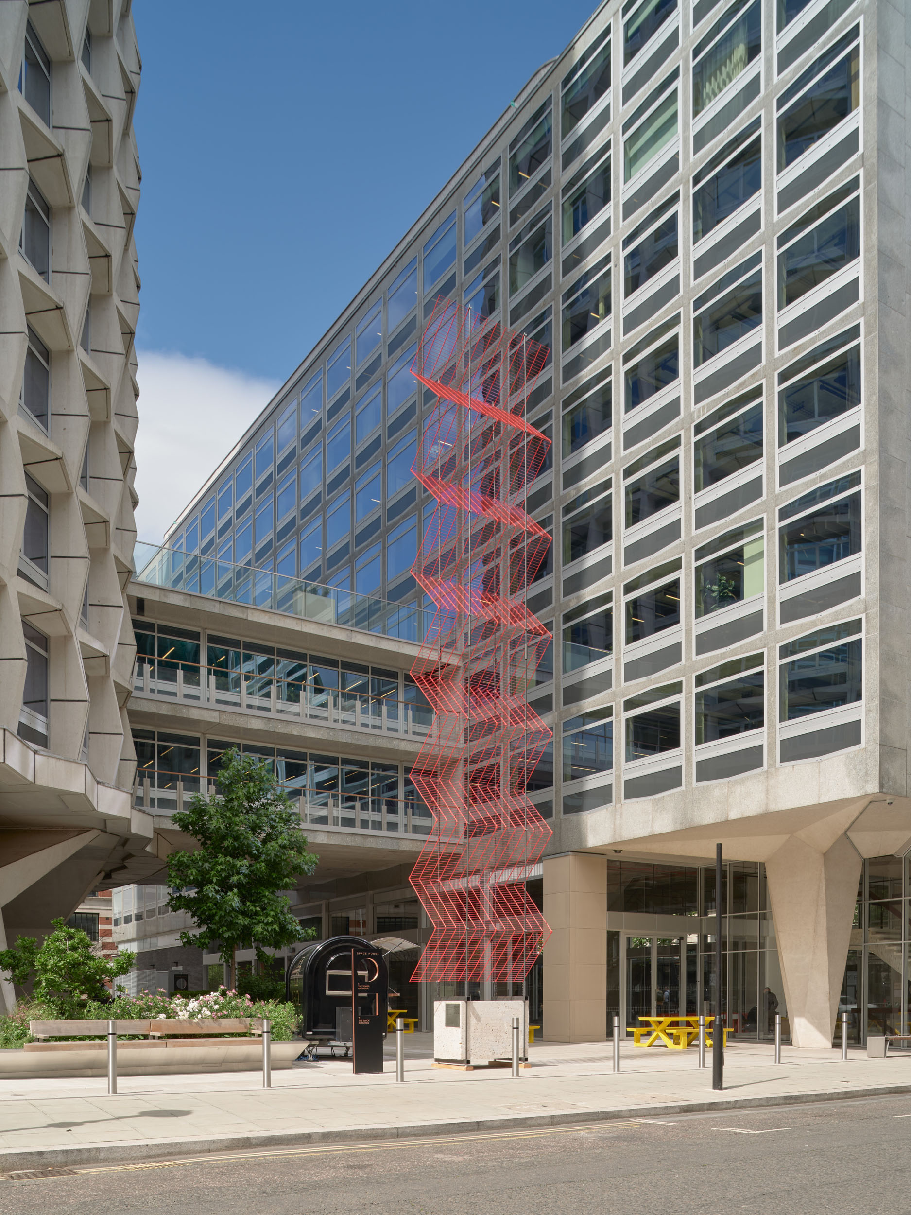 red metal mesh on plinth, the Rana Begum and Webb Yates installation LFA 2026