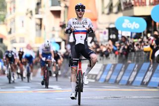 Matej Mohoric celebrates his victory in the 2022 Milan-San Remo