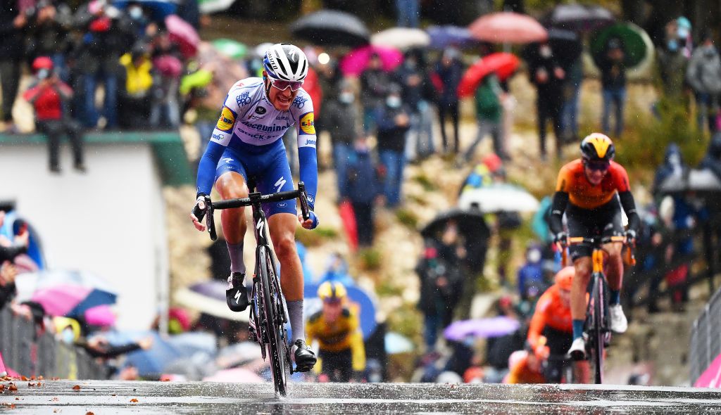 ROCCARASO ITALY OCTOBER 11 Arrival Fausto Masnada of Italy and Team Deceuninck QuickStep during the 103rd Giro dItalia 2020 Stage 9 a 207km stage from San Salvo to Roccaraso Aremogna 1658m girodiitalia Giro on October 11 2020 in Roccaraso Italy Photo by Stuart FranklinGetty Images