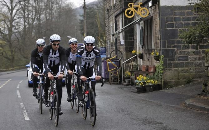 A yellow bike in the background a reminder of the Tour'd grand depart just month away