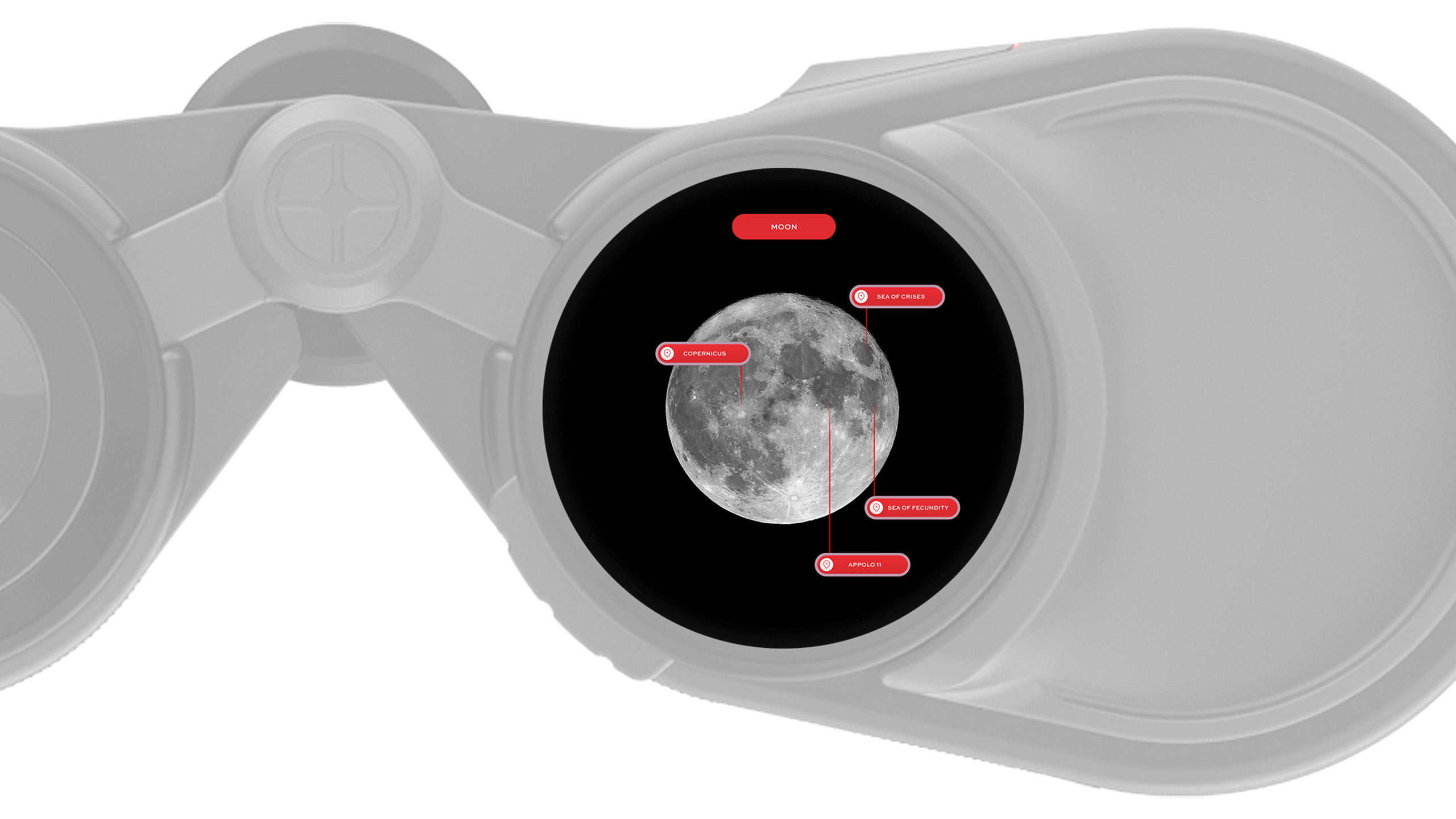 Binóculos inteligentes Unistellar Envision mostrando realidade aumentada em uma ocular.