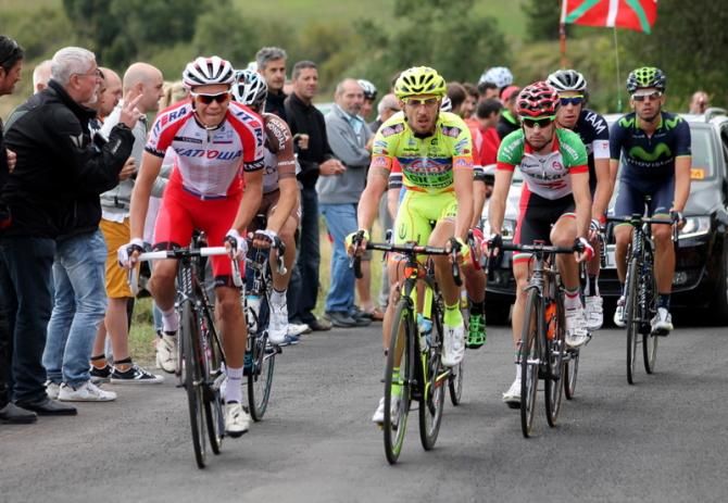 Egor Silin (Katusha), Fabio Taborre (Neri Sottoli) and Miguel M&iacute;nguez (Euskadi) drive the breakaway, which they formed along with Axel Domont (Ag2r), Ibai Salas (Burgos BH), Jonathan Fumeaux (IAM) and Javi Moreno (Movistar Team)
