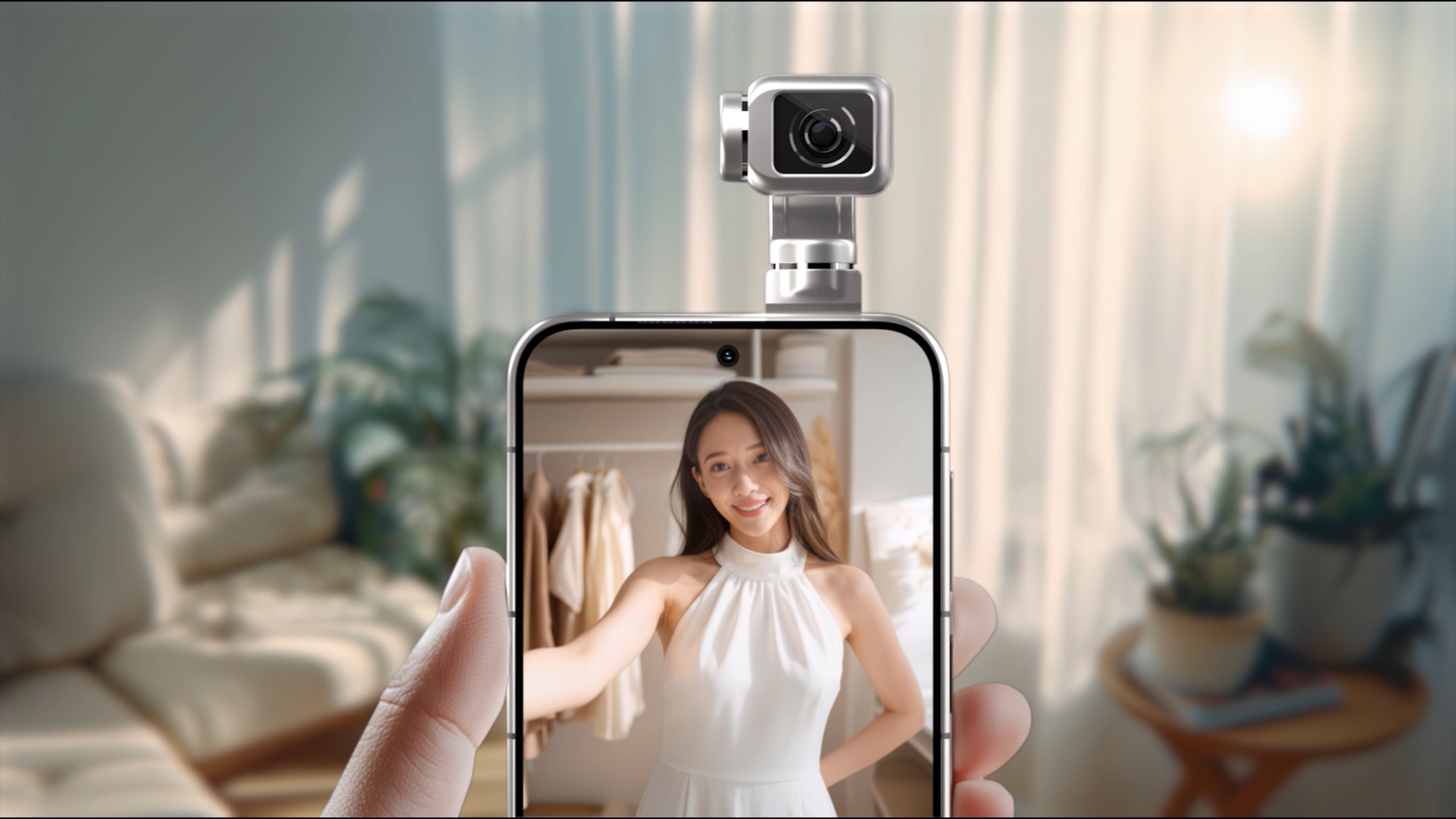 Honor Robot Phone examining user&#039;s outfit