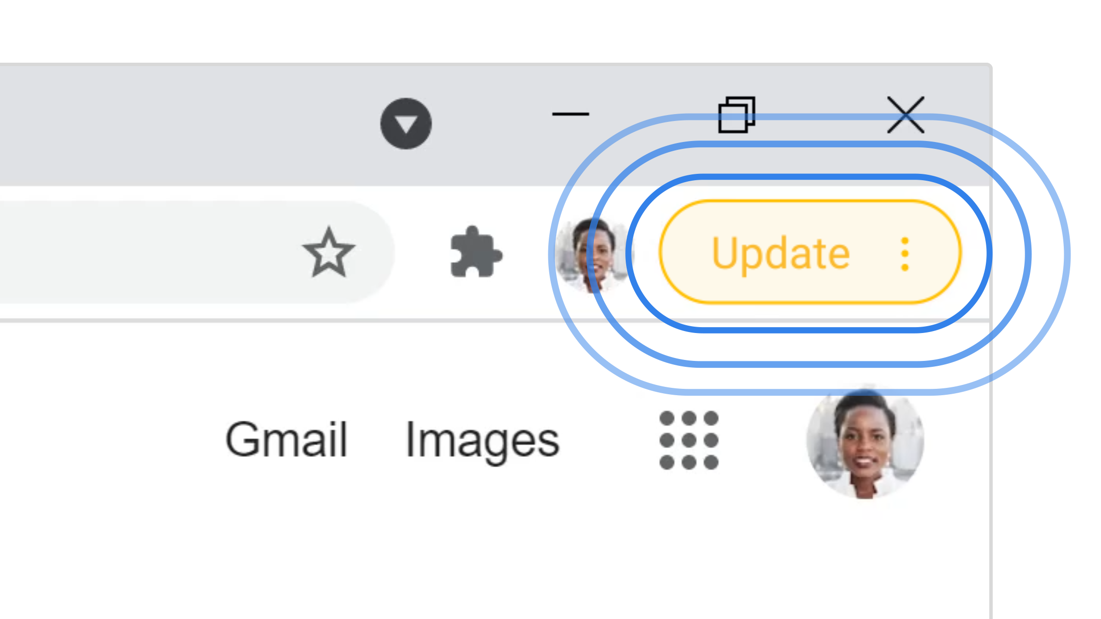 Ein Screenshot des Update-Symbols in Google Chrome