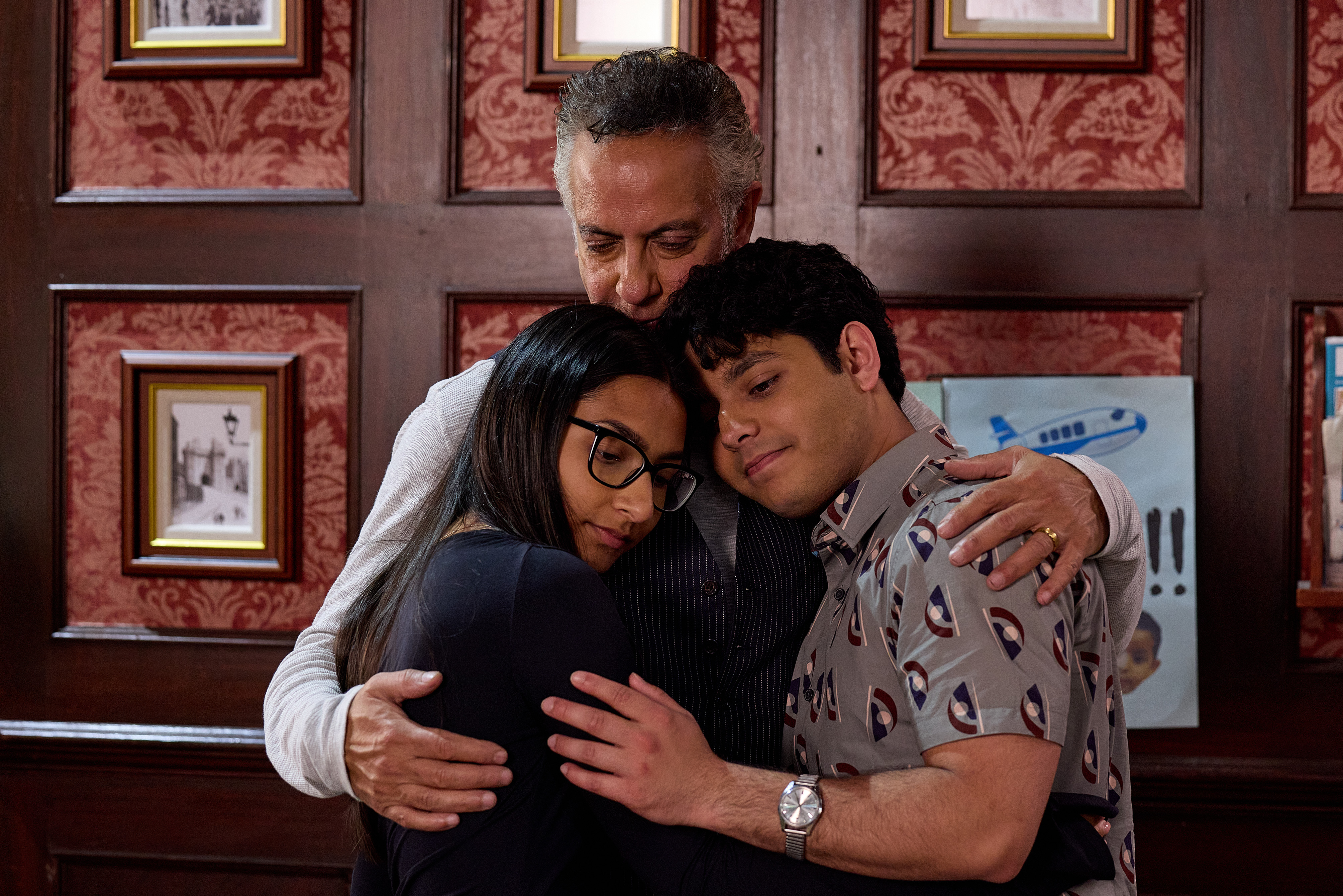 Dev Alahan hugs Asha and Aadi in the Rovers