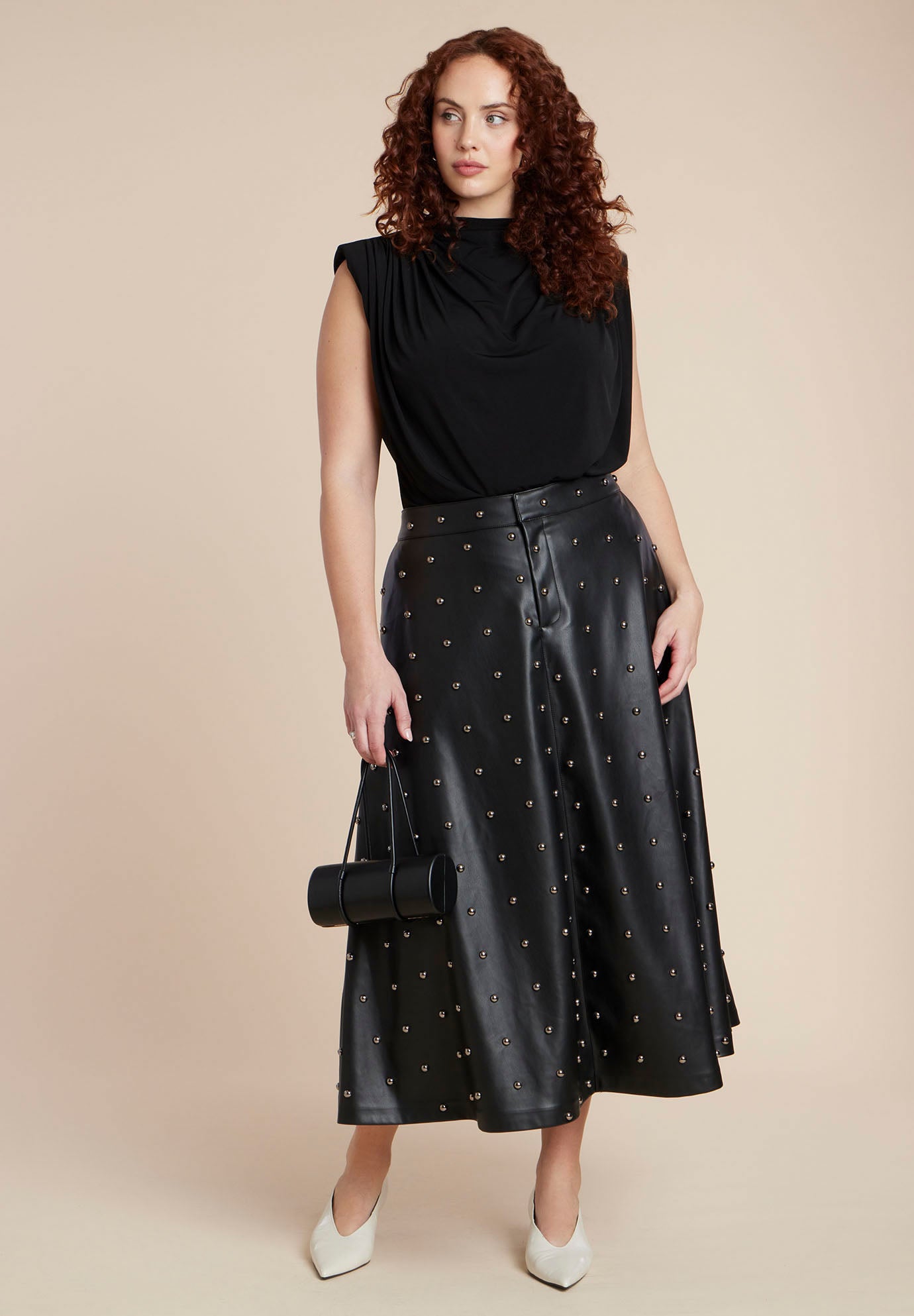 Studded Faux Leather Skirt