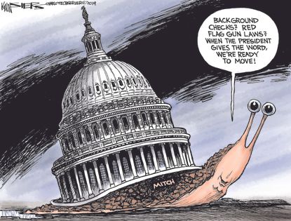 Political Cartoon Mitch McConnell Background Checks Red Flag Gun Laws