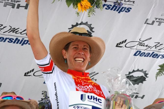 Alison Powers (UnitedHealthcare) celebrates her win in Cedar City