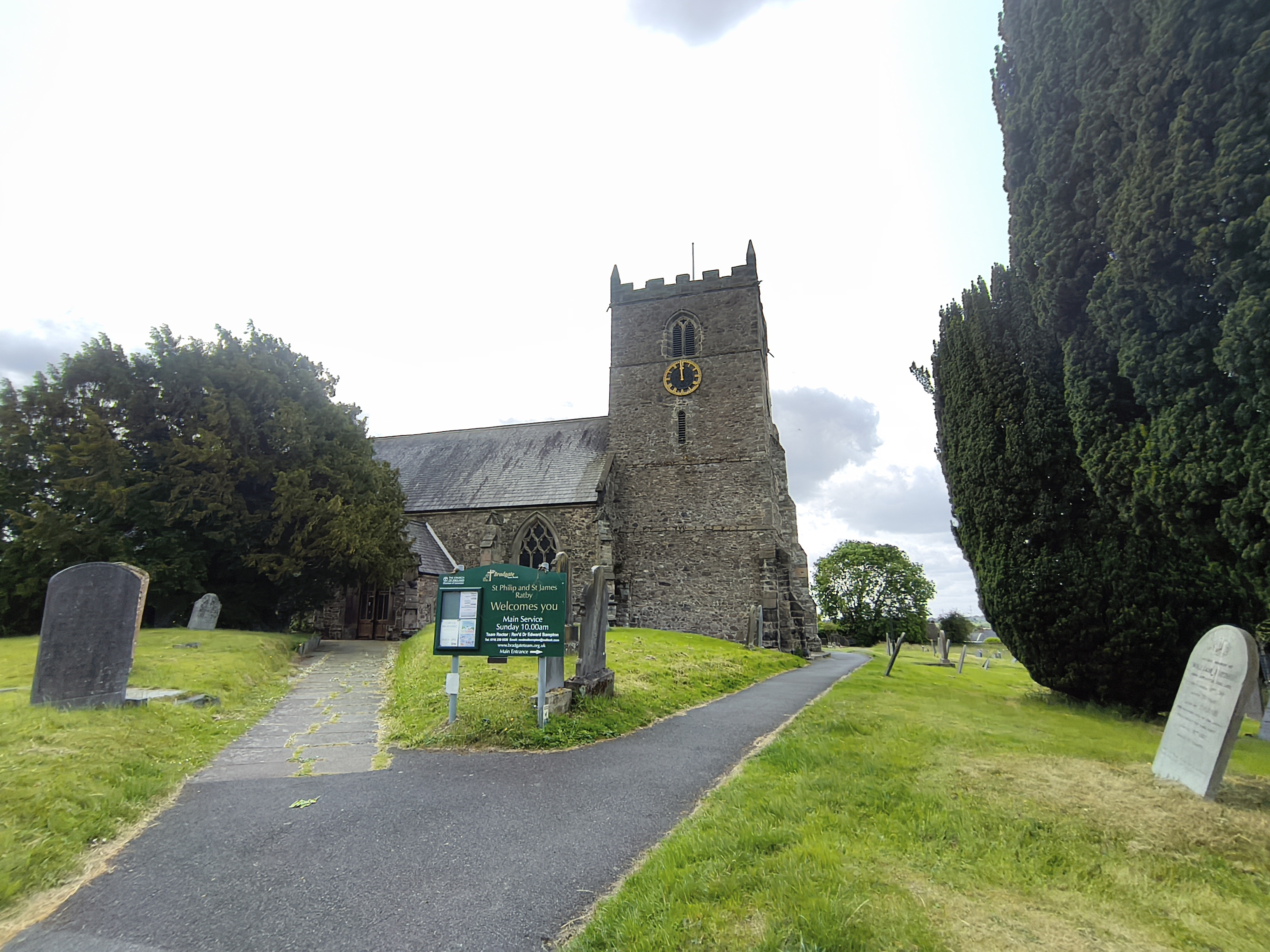A church in the middle of a graveyard