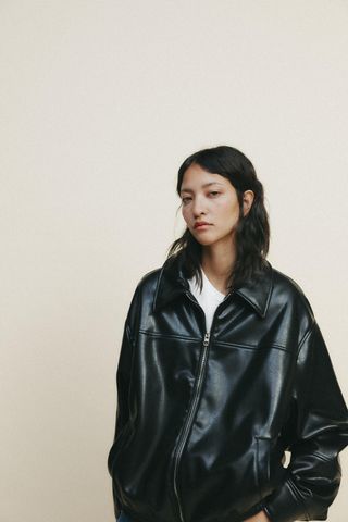 Faux Leather Bomber Jacket