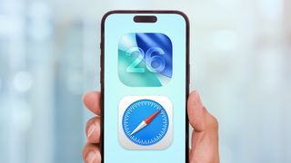 safari and iOS 26 logos on a phone