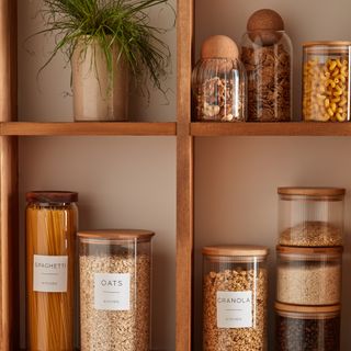 Pantry shelves with jars of food