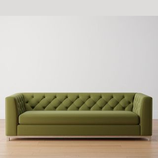 green sofa from pottery barn