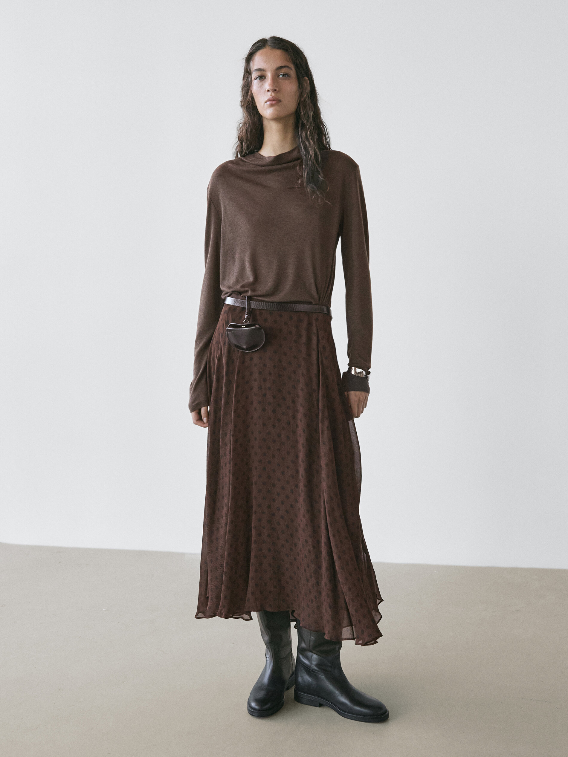 Flared Polka Dot Midi Skirt