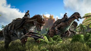 Ark: Survival Evolved personages rijdend op dinosaurussen
