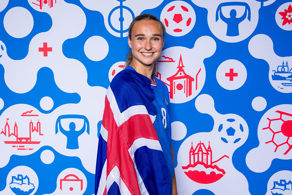 Alexandra Johannsdottir of Iceland poses for a portrait during the Official UEFA Women's EURO 2025 Portrait Session on June 29, 2025 in Gunten, Switzerland.