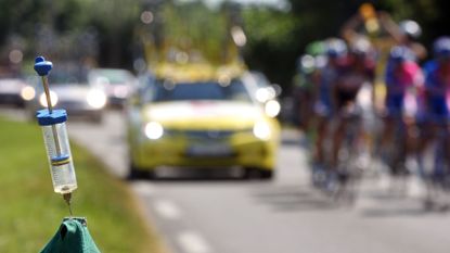 Picture shows a syringe on the side of the road to denounce cycling doping as the pack rides by during the 17th stage of the 94th Tour de France cycling race between Pau and Castelsarrasin, 26 July 2007. AFP PHOTO / JOEL SAGET (Photo credit should read JOEL SAGET/AFP via Getty Images)