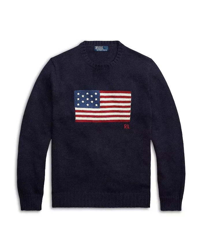 Cotton American Flag Regular Fit Crewneck Sweater