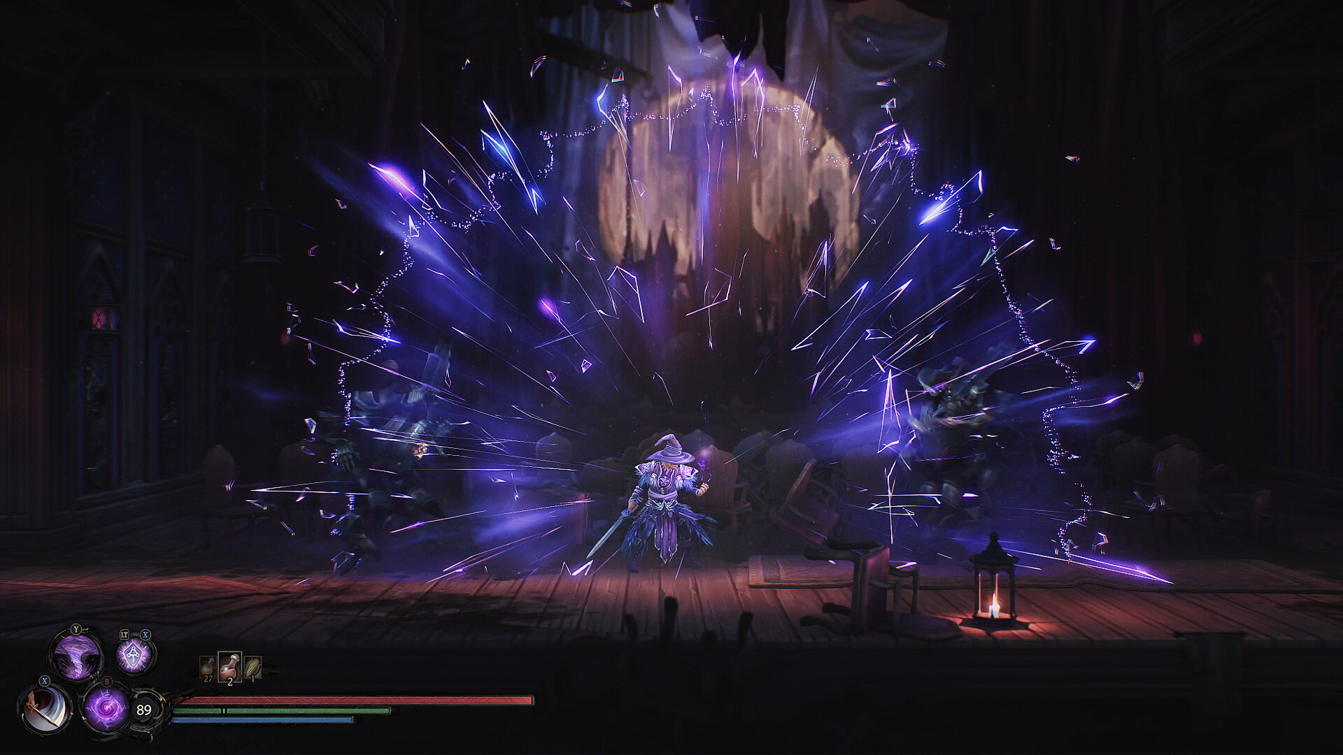 In-game screenshot of the player unleashing magic in Mandragora: Whispers of the Witch Tree