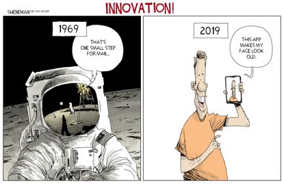 Editorial Cartoon Innovation Moon Landing FaceApp