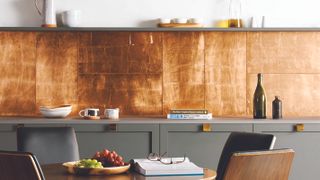 copper wall tiles in kitchen