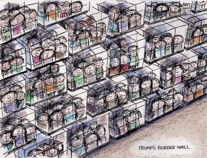 Political Cartoon U.S. Trumps border wall immigration children