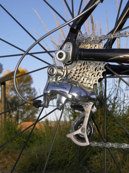The Shimano Ultegra rear derailleur knocked off reliable shifts and you won't get too upset if you destroy it casing a barrier