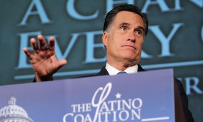 Mitt Romney addresses the Latino Coalition last week: Judging from a new poll, it might do the GOP presidential candidate some good to steer the conversation away from immigration and back to