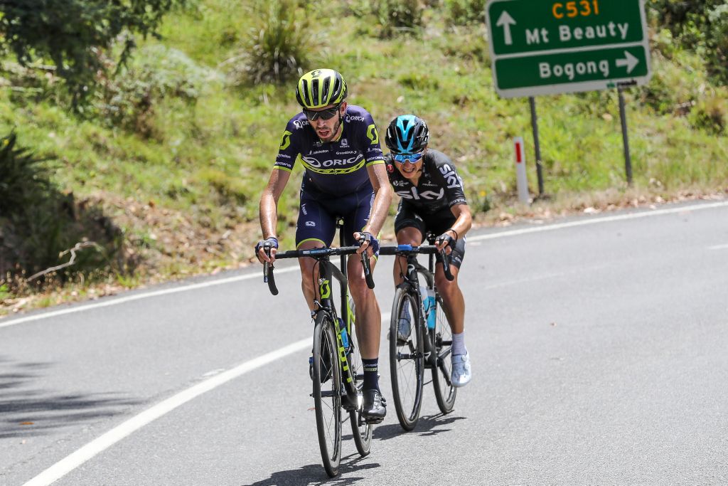 Damien Howson (Orica-Scott) and Kenny Elissonde (Team Sky) on the Falls Creek climb