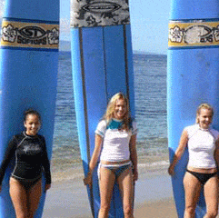 women with surf boards
