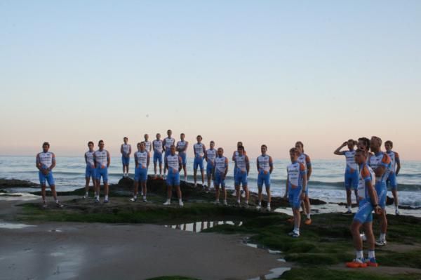 The Garmin - Transitions team on a beach in Calpe, Spain.