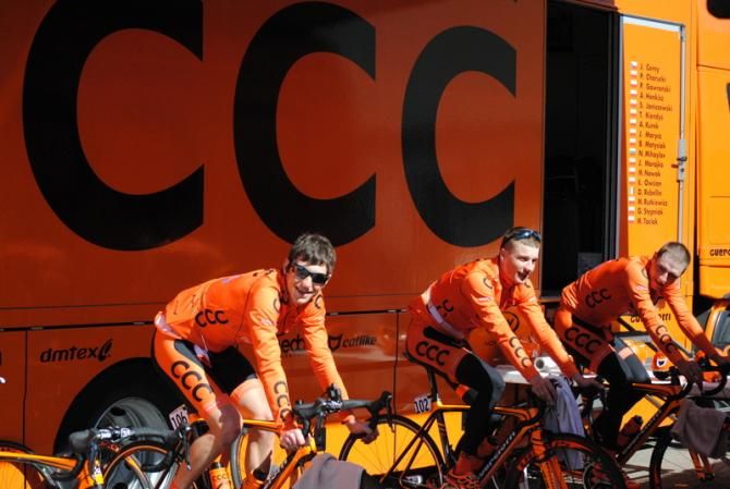 CCC riders warming up for the time trial