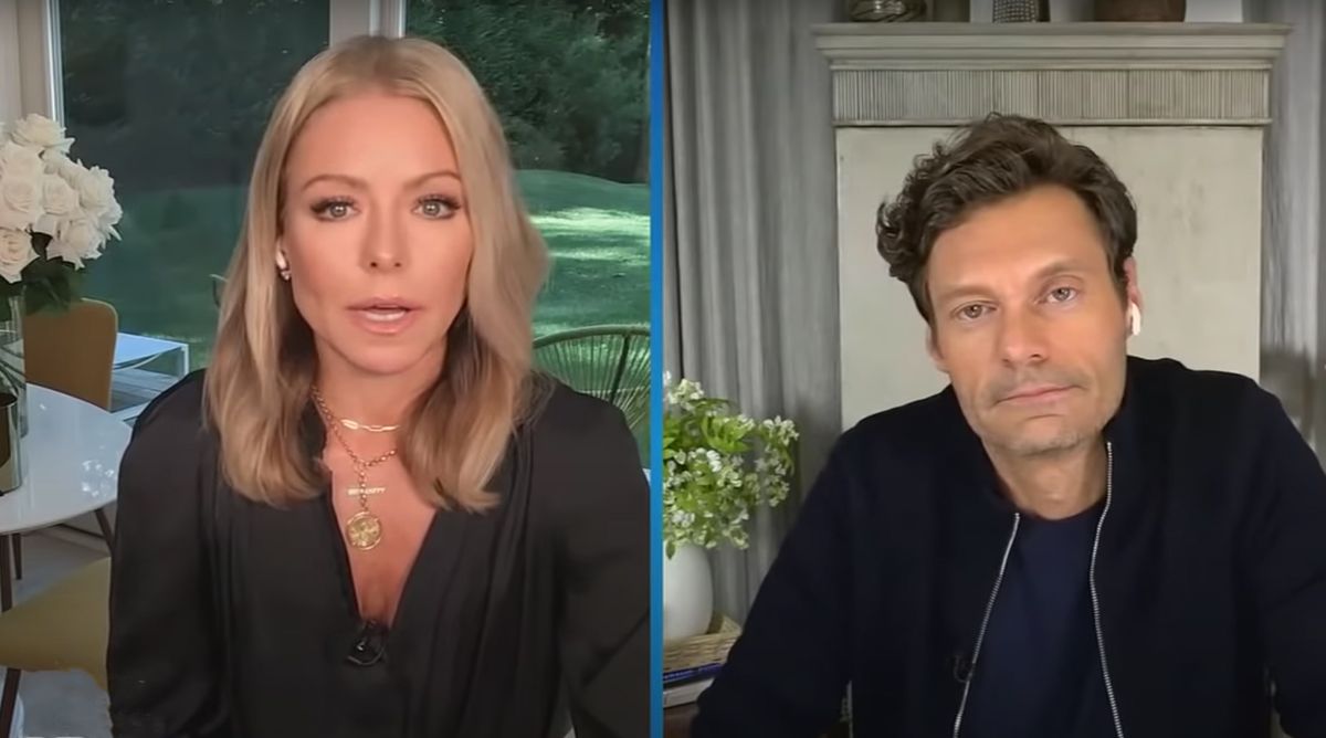 Kelly Ripa and Ryan Seacrest discussing the death of Regis Philbin on &#039;Live with Kelly and Ryan&#039;