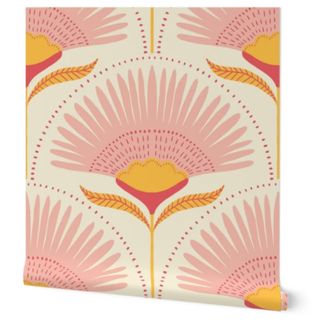 Spoonflower Jumbo Palms Wallpaper - Aara Palm Floral by scarlet_soleil - Fans Deco Mid Century Blush Removable Peel and Stick Wallpaper
