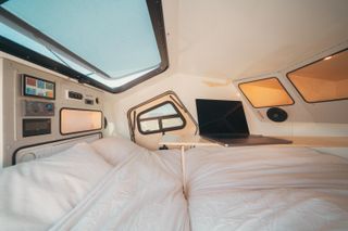 Sleeping area inside Polydrops P17A1 All Electric travel trailer