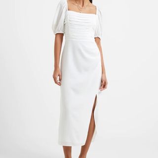 white dress with ruched bodice