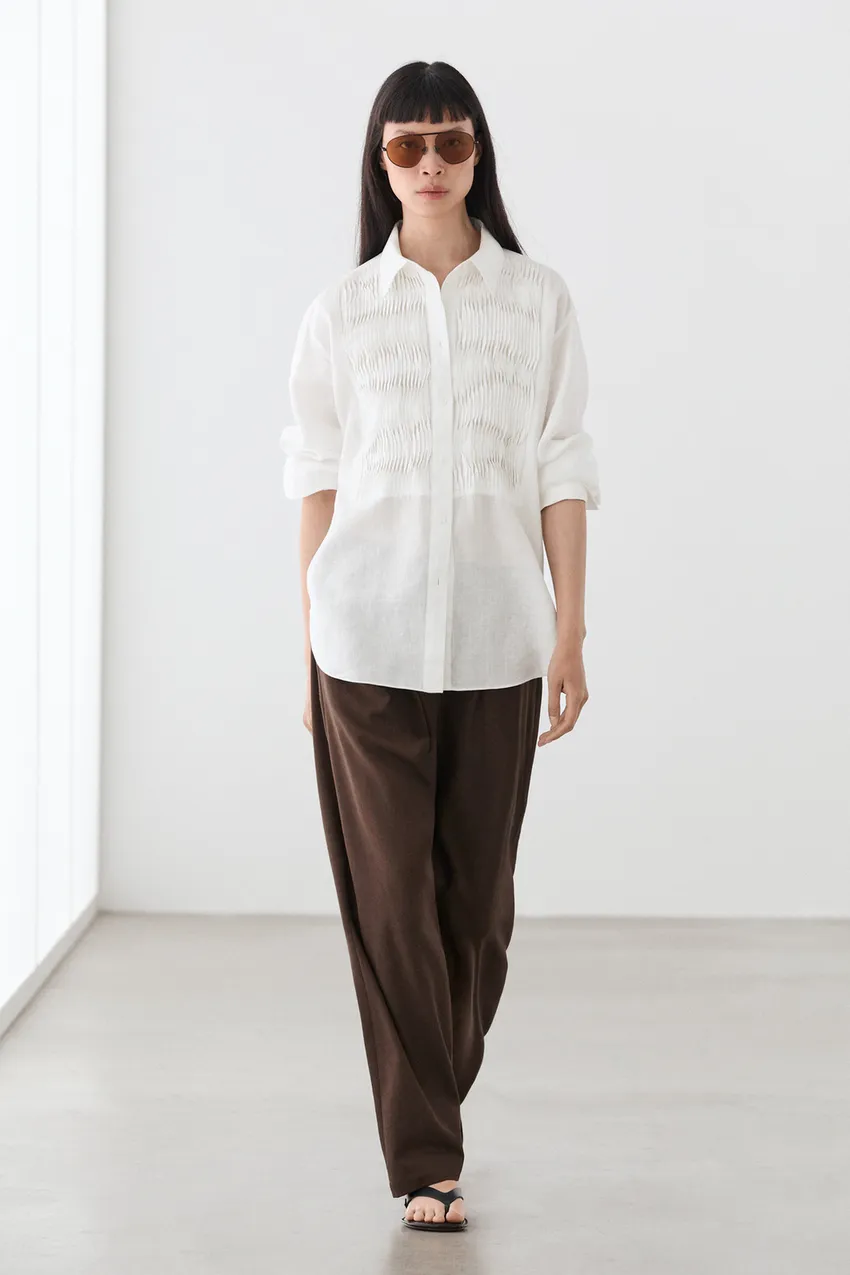 Massimo Dutti, 100% Linen Shirt With Bib Detail