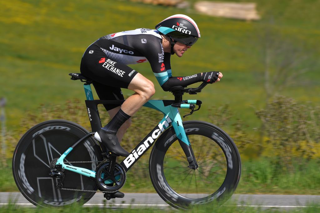 ORON SWITZERLAND APRIL 27 Brent Bookwalter of United States and Team BikeExchange during the 74th Tour De Romandie 2021 Prologue a 405km Individual Time Trial stage from Oron to Oron 700m ITT TDR2021 TDRnonstop UCIworldtour on April 27 2021 in Oron Switzerland Photo by Luc ClaessenGetty Images